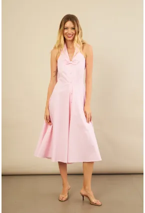 Kadın Pembe Kurdele Detaylı Ekose Gömlek Elbise PSG1014