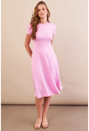 Kadın Pembe Midi Çan Elbise DMR461