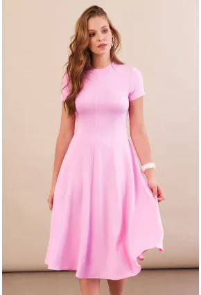 Kadın Pembe Midi Çan Elbise DMR461