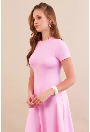 Kadın Pembe Midi Çan Elbise DMR461