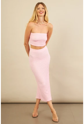 Kadın Pembe Straplez Alt Üst Bubble Takım FLU340