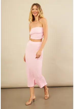 Kadın Pembe Straplez Alt Üst Bubble Takım FLU340