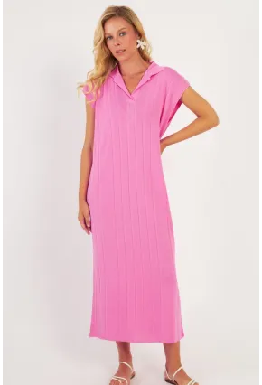Kadın Pembe Triko Midi Elbise KZ3238