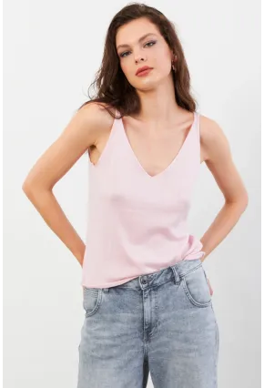 Kadın Pembe V Yaka Triko Bluz KZ546