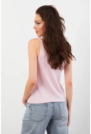 Kadın Pembe V Yaka Triko Bluz KZ546