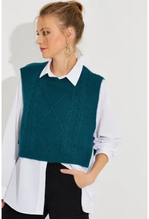 Kadın Petrol Yanları Bağlamalı Süveter YV210