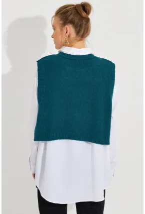 Kadın Petrol Yanları Bağlamalı Süveter YV210