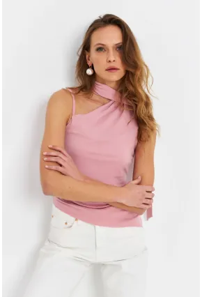Kadın Pudra Fularlı Asimetrik Bluz HOR0079