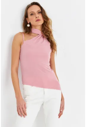 Kadın Pudra Fularlı Asimetrik Bluz HOR0079