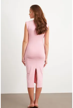 Kadın Pudra Kolsuz Basic Midi Elbise FLU7109