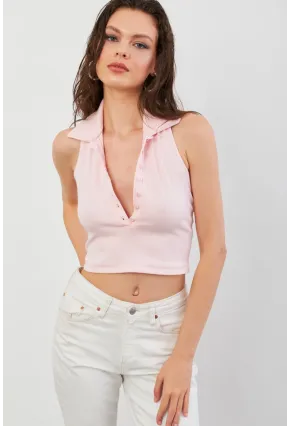 Kadın Pudra Sırtı Açık Düğmeli Bluz LPP1246-90