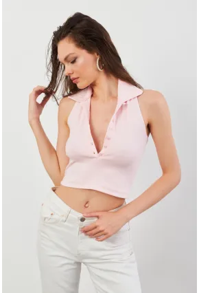 Kadın Pudra Sırtı Açık Düğmeli Bluz LPP1246-90