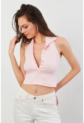 Kadın Pudra Sırtı Açık Düğmeli Bluz LPP1246-90