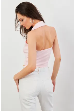 Kadın Pudra Sırtı Açık Düğmeli Bluz LPP1246-90