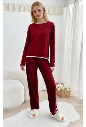 Kadın Relax Fit Süprem Pijama Takım Bordo
