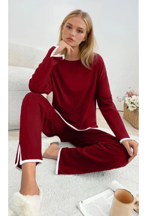 Kadın Relax Fit Süprem Pijama Takım Bordo