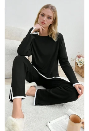 Kadın Relax Fit Süprem Pijama Takım Siyah