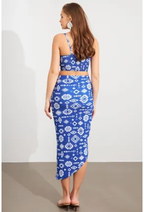 Kadın Saks Büzülebilir Etekli Takım LİT1048