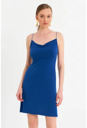 Kadın Saks Degaje Basic Mini Elbise YDF100