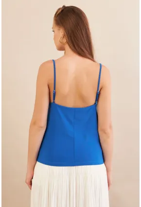 Kadın Saks Degaje Yaka Bluz LPP1286-90