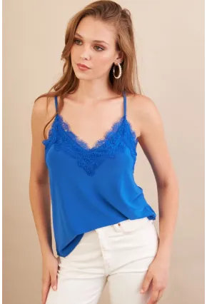 Kadın Saks Desenli Dantelli Atlet LPP50081-90