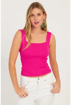 Kadın Saks-Fuşya İkili Kare Yaka Triko Bluz SMT226
