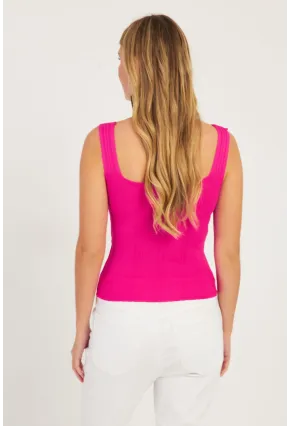 Kadın Saks-Fuşya İkili Kare Yaka Triko Bluz SMT226