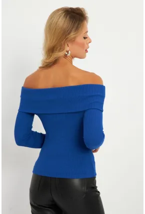 Kadın Saks Madonna Yaka Kaşkorse Bluz XL2210