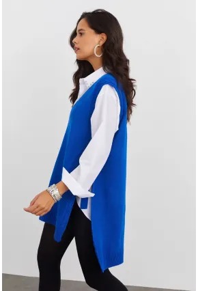 Kadın Saks Triko Süveter YV103