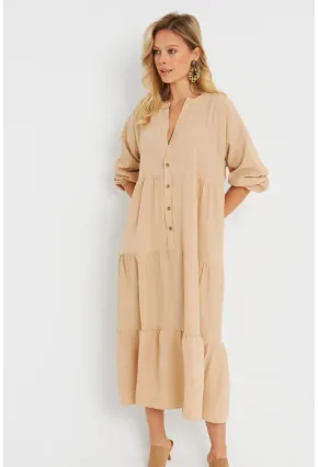 Kadın Salaş Midi Elbise Camel Q982