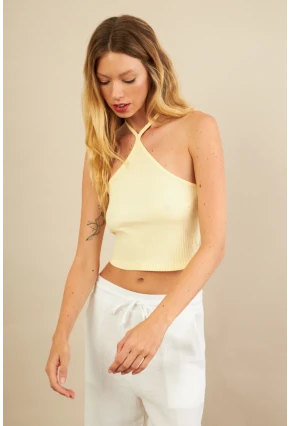 Kadın Sarı Boncuk Detaylı Sırtı Açık Bluz LPP1245-90