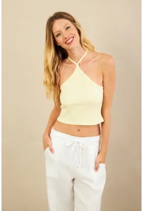 Kadın Sarı Boncuk Detaylı Sırtı Açık Bluz LPP1245-90