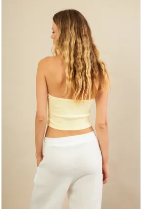 Kadın Sarı Boncuk Detaylı Sırtı Açık Bluz LPP1245-90