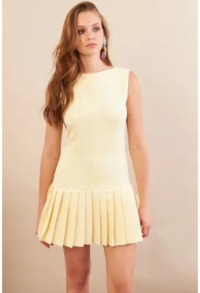 Kadın Sarı Eteği Pileli Mini Elbise FRY2265