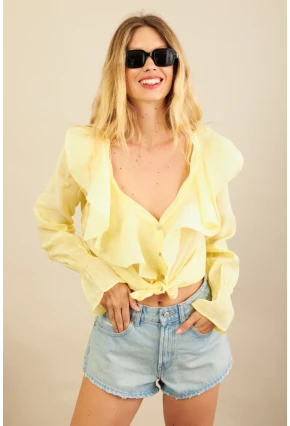 Kadın Sarı Fırfırlı Gömlek DMR487