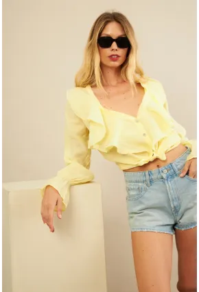 Kadın Sarı Fırfırlı Gömlek DMR487