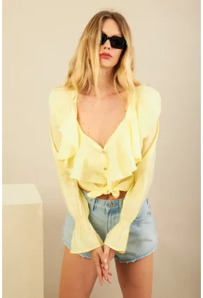Kadın Sarı Fırfırlı Gömlek DMR487