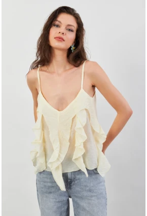Kadın Sarı Krinkıl Bluz SOL1504