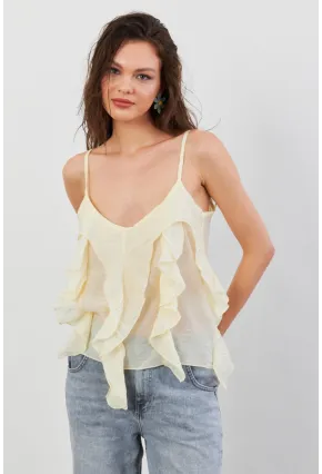 Kadın Sarı Krinkıl Bluz SOL1504