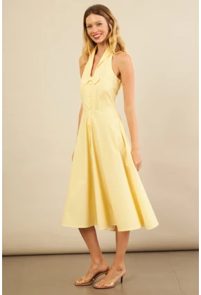 Kadın Sarı Kurdele Detaylı Ekose Gömlek Elbise PSG1014