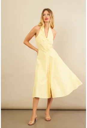 Kadın Sarı Kurdele Detaylı Ekose Gömlek Elbise PSG1014