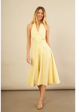 Kadın Sarı Kurdele Detaylı Ekose Gömlek Elbise PSG1014