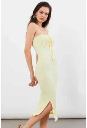 Kadın Sarı Önü Bağlamalı Rustik Midi Elbise FRO2001