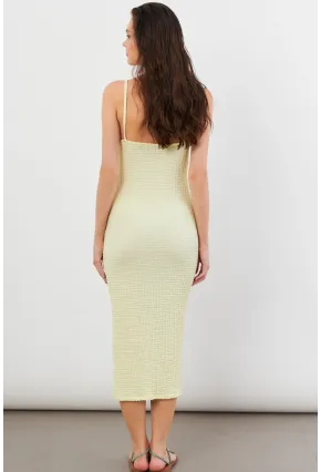 Kadın Sarı Önü Bağlamalı Rustik Midi Elbise FRO2001