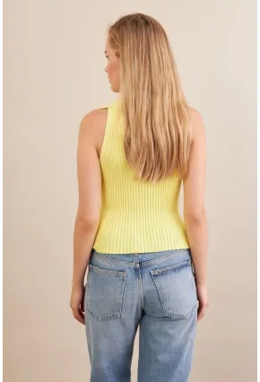 Kadın Sarı Polo Yaka Yumoş Yelek ZH050