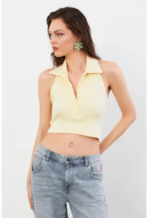 Kadın Sarı Sırtı Açık Düğmeli Bluz LPP1246-90