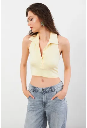 Kadın Sarı Sırtı Açık Düğmeli Bluz LPP1246-90