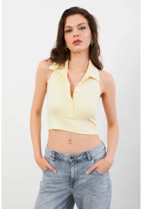 Kadın Sarı Sırtı Açık Düğmeli Bluz LPP1246-90