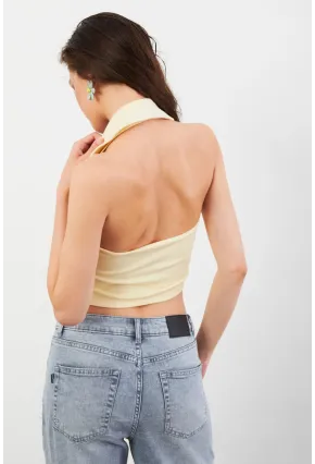Kadın Sarı Sırtı Açık Düğmeli Bluz LPP1246-90