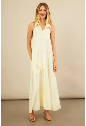 Kadın Sarı Sırtı Açık Maxi Gömlek Elbise ELN3132